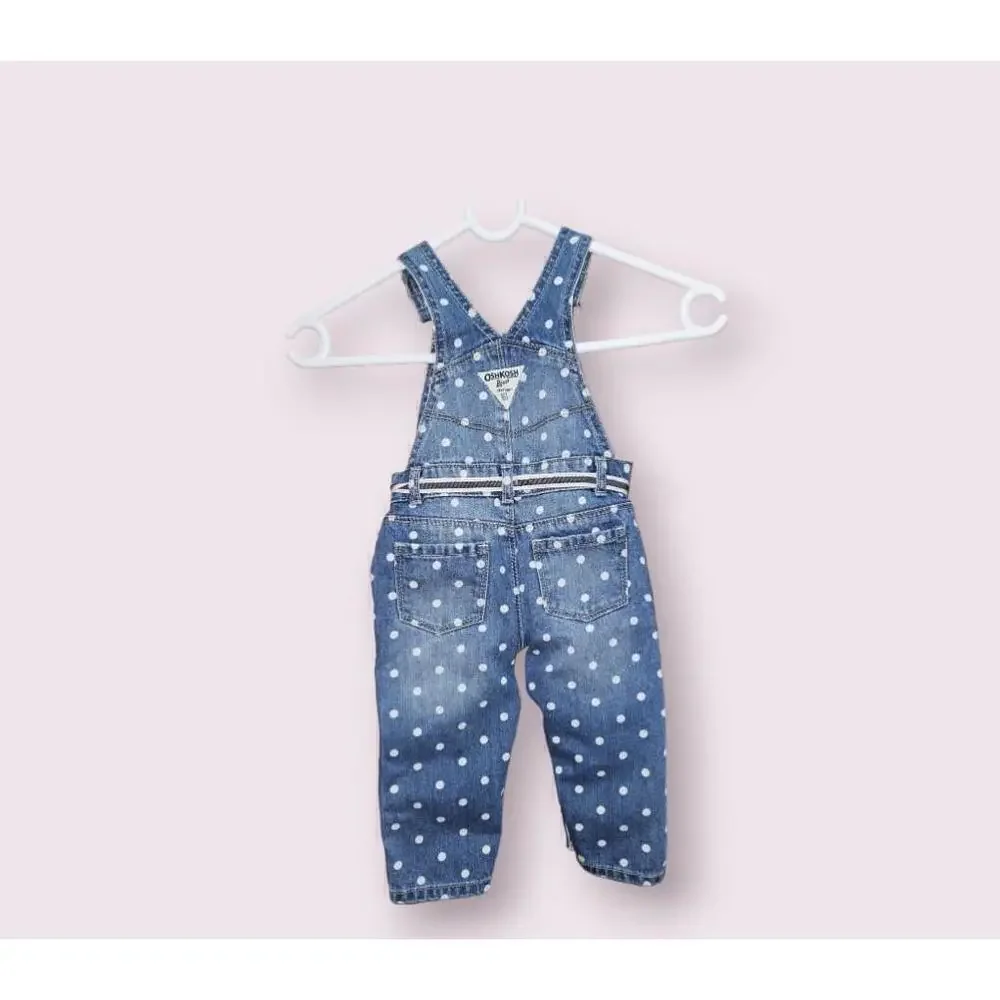 OshKosh B'Gosh Denim Overalls Baby size 12 Months Polka Dots Blue